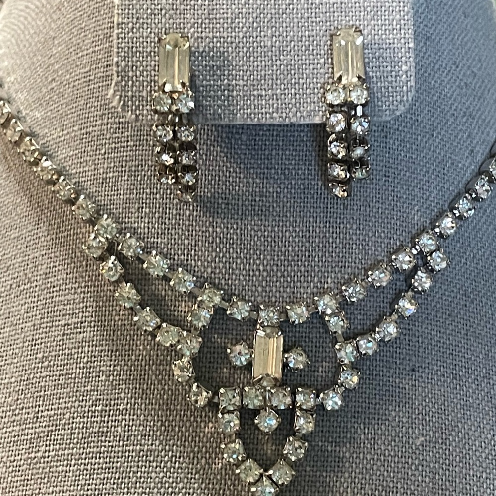 Vintage Rhinestone Necklace and Earring Set